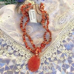 Vintage Genuine Carved Watermelon Coral Necklace Lonnie Lovness New Old Stock